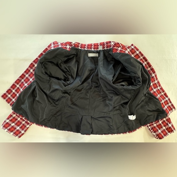 LIZ CLAIBORNE Wool Blend Houndstooth Peplum Maroon Orange Jacket (XL) - Picture 8 of 17